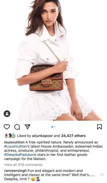 Deepika Padukone's new Louis Vuitton update leaves Ranveer Singh impressed:  'Fun, elegant, modern, intelligent and classic