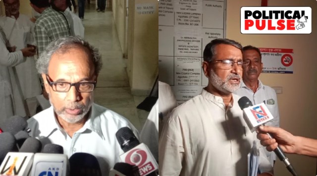 Former MLA and CPIM leader Ratan Das (left) and Former MLA and Congress leader Ashish Kumar Saha (right)