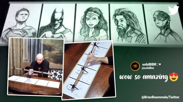 Artist makes five sketches at once, Artist makes multiple paintings at once, Art viral videos, Artist draws 5 superheroes at once, Indian Express