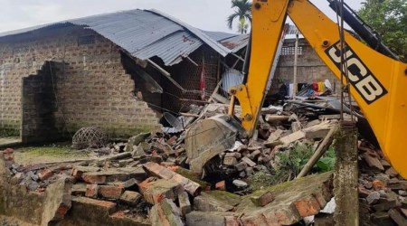 On Sunday morning, bulldozers reached the village, about 6 km from the station, and demolished homes of “those who were involved in setting fire to the police station,” police officers said. 
(Twitter/@MPAbdulKhaleque)