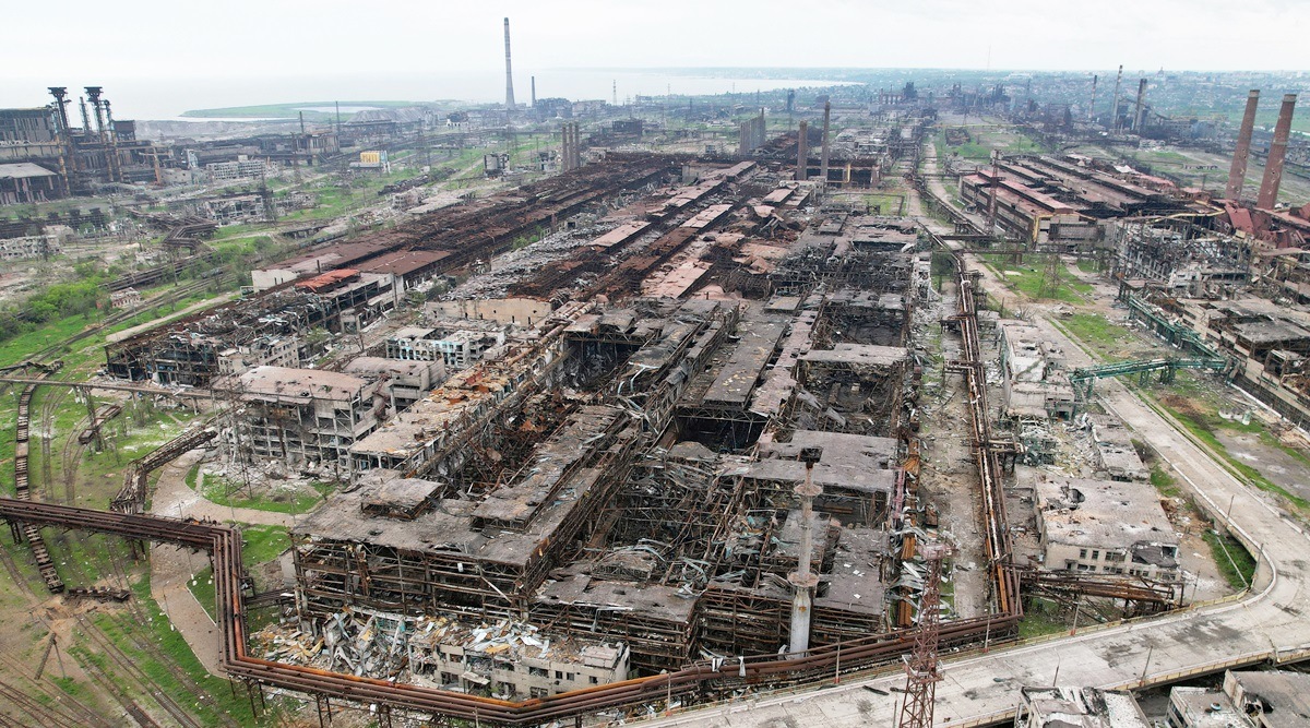 A view shows destroyed facilities of Azovstal Iron and Steel Works during Ukraine-Russia conflict in the southern port city of Mariupol, Ukraine May 22, 2022. (Reuters)
