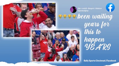 IMPORTANT: Female fan catches foul ball in beer cup and chugs it 