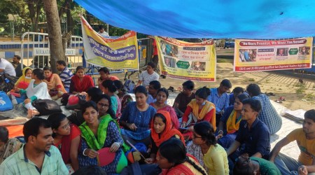 SSC candidates protesting in Esplanade, Kolkata. (Express Photo)