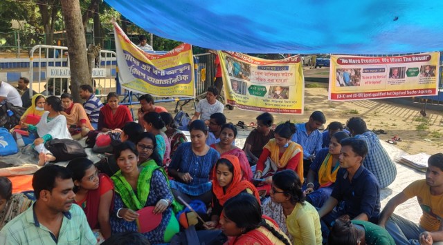 SSC candidates protesting in Esplanade, Kolkata. (Express Photo)