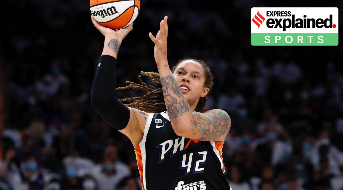 Phoenix Mercury center Brittney Griner (42) shoots during the first half of Game 1 of the WNBA basketball Finals against the Chicago Sky, on Oct. 10, 2021, in Phoenix. (AP Photo/Ralph Freso, File)