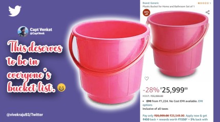 Amazon sells a plastic bucket for whopping Rs 25999, netizens shocked to see it's sold out