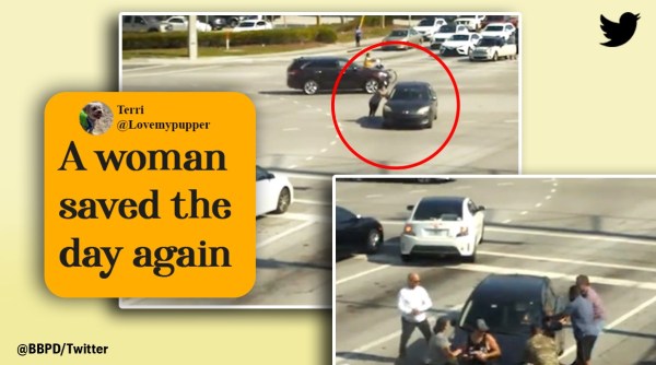 People stop moving car to help unconsious driver, People florida to save unconscious driver, Good Samaritans stop car with hands to save driver, Feel good viral videos, Indian Express