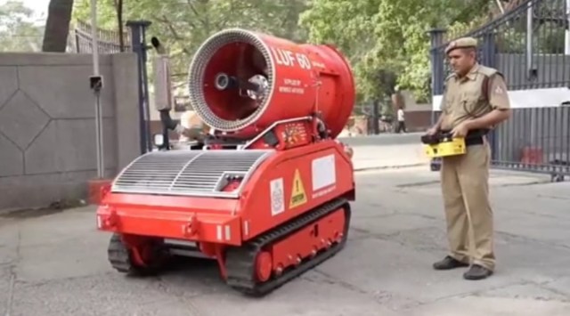 According to government officials, this is a first-of-its-kind technique and machine procured by any city or state in the country for fire safety.  (Express Photo)