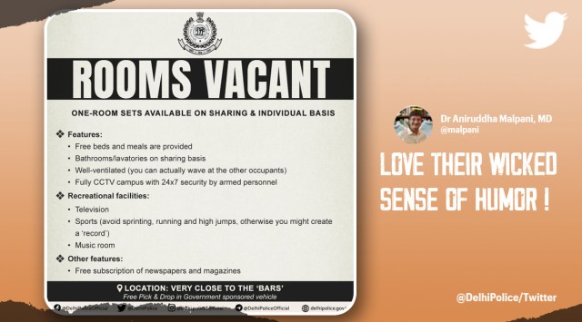 Delhi police tweet, Delhi police room for rent, Delhi police room vacancy, Delhi police funny tweet, Indian Express