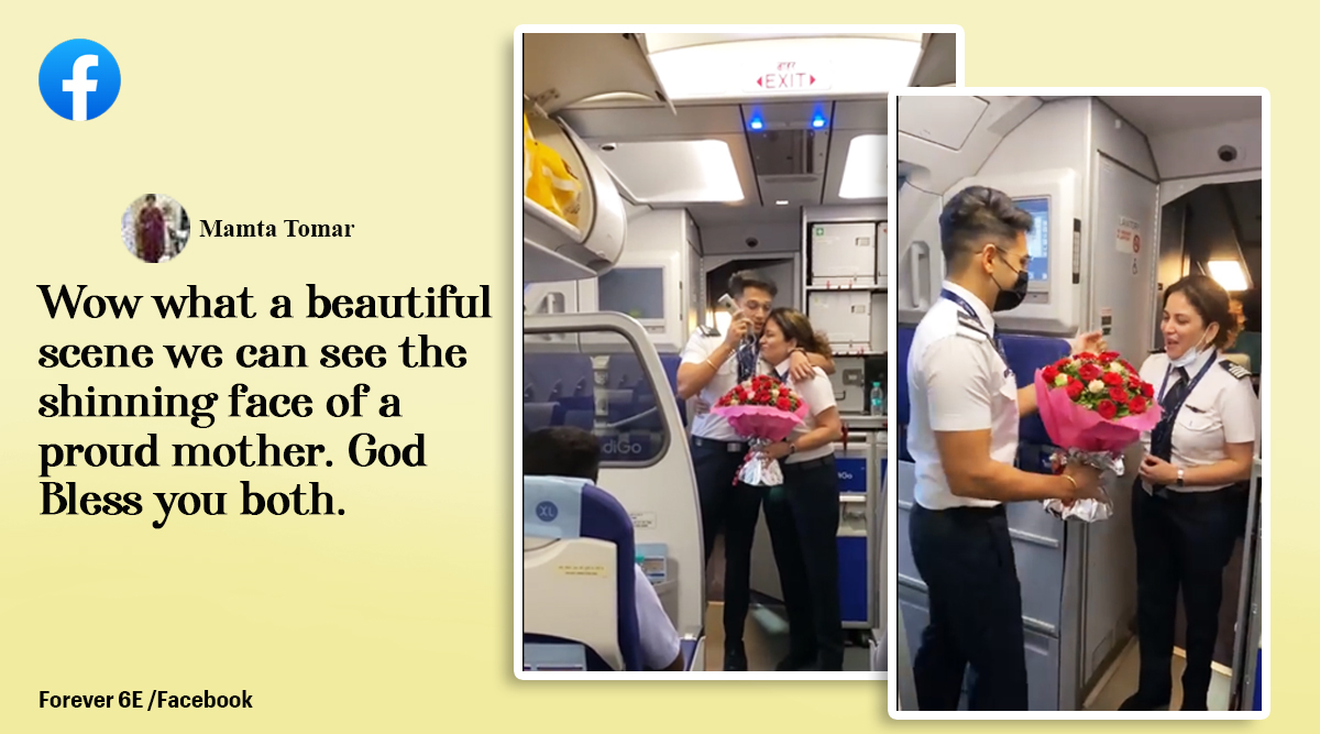 indigo pilot flies mother, pilot son flies pilot mother, son surprise pilot mom mothers day, indigo airlines, viral video, indian express