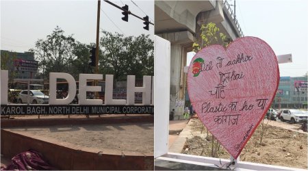 karol bagh i heart sign, heart stolen from delhi selfie point, i love delhi series heart stolen, man fix vandalised heart sign, viral news, delhi news, indian express