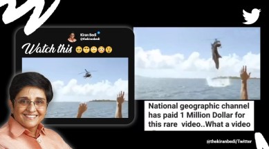 kiran bedi, kiran bedi chopper shark, 5 headed shark attack, kiran bedi fake video, kiran bedi trolled fake video, indian express