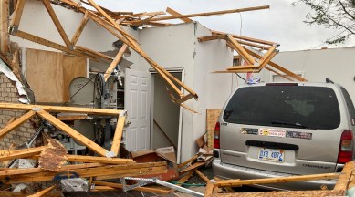Damage is seen at the home of Betty Wisniewski after a tornado came through the area in Gaylord, Michigan, May 20, 2022. (AP)