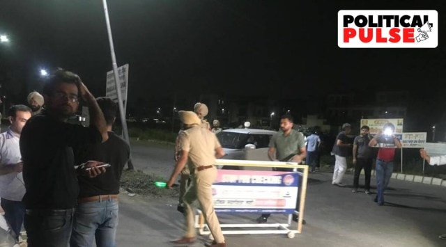 Punjab police cordon off the area near punjab police intelligence head quarter in sector 77 , S.A.S Nagar. (Express Photo)