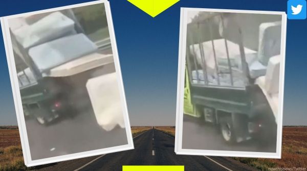 mattresses fly off from truck, truck spills mattresses, truck video, mattresses spilling video, indian express