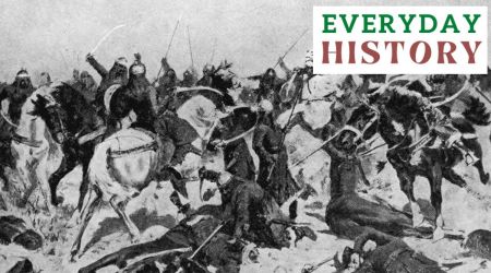 A 19th century artist's imagination of the Second battle of Tarain, 1192 AD. (Wikimedia Commons)
