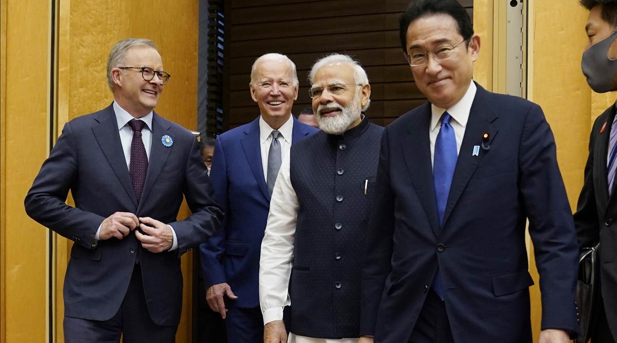 Prime Minister Narendra Modi with (from left) Australia Prime Minister Anthony Albanese, US President Joe Biden and Japan Prime Minister Fumio Kishida in Tokyo on Tuesday. (AP)