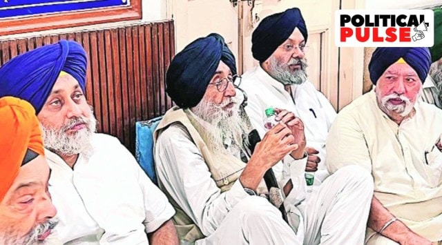 From Left: Shiromani Aakali dal president Sukhbir Singh Badal,  Shiromani Akali Dal (Amritsar) chief Simranjit Singh Mann, and former DSGMC chiefs Manjeet Singh GK and Paramjit Singh Sarna at Teja Singh Samudari Hall at the SGPC headquarters. Image/Officeofssbadal)