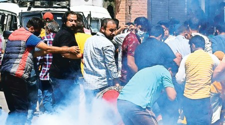 Srinagar, Srinagar news, Srinagar airport, kashmiri pandit, Kashmiri Pandit protest, Indian Express, India news, current affairs, Indian Express News Service, Express News Service, Express News, Indian Express India News