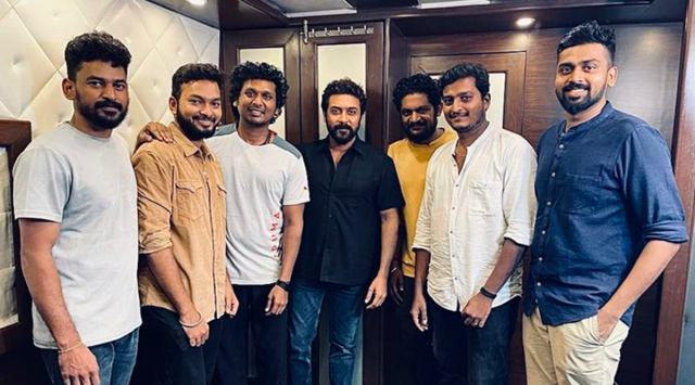 Lokesh Kanagaraj and his team with Suriya. (Photo: Twitter/ Lokesh Kanagaraj)