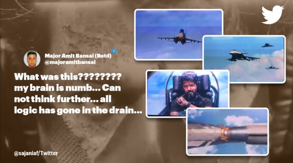 vijay beast, beast fighter jet sequence, iaf pilot question logic beast, beast airplane scene, bizarre fight sequences indian films, indian express