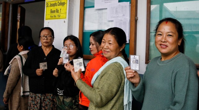 Voters at St Joseph College Darjeeling to cast their vote for GTA election on Sunday. (Express Photo by Partha Paul)
