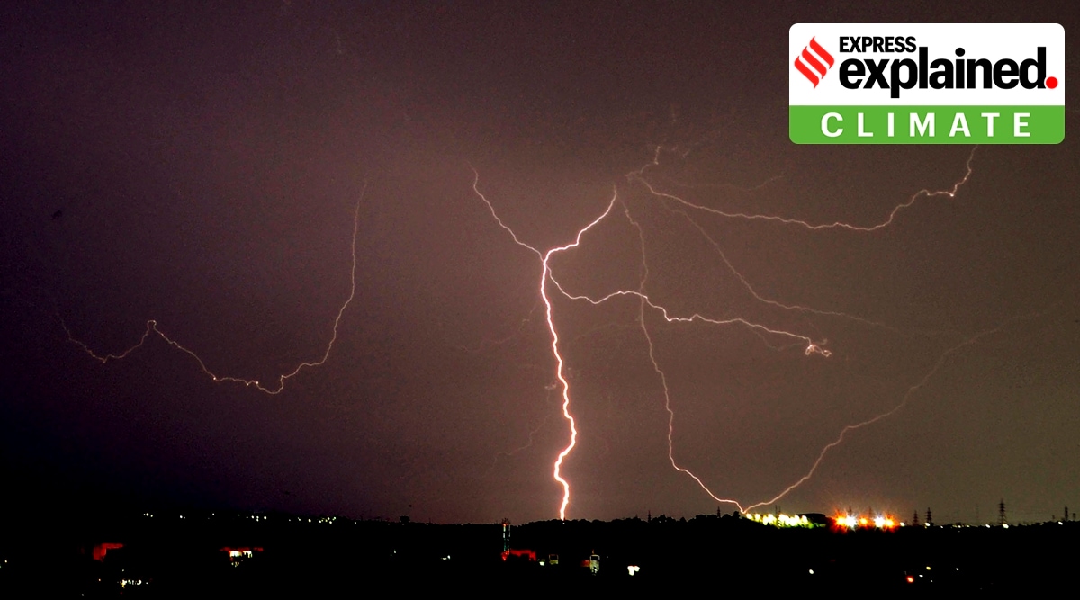 Streaks of lightning during a light thunderstorm in Bhopal, Friday, June 17, 2022. (PTI)
