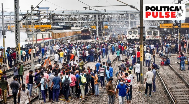 A mob vandalises trains and railway properties at the Secunderabad Railway Station in protest against the Central government’s ‘Agnipath’ scheme, near Hyderabad. (PTI Photo/File)