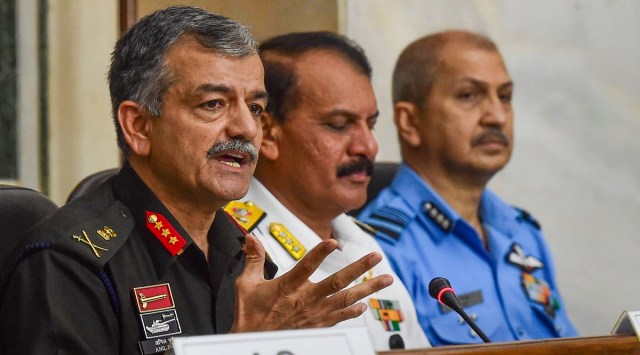 Department of Military Affairs Additional Secretary Lt. General Anil Puri addresses a press conference regarding the Agnipath scheme, in New Delhi on Sunday. (Photo: PTI)