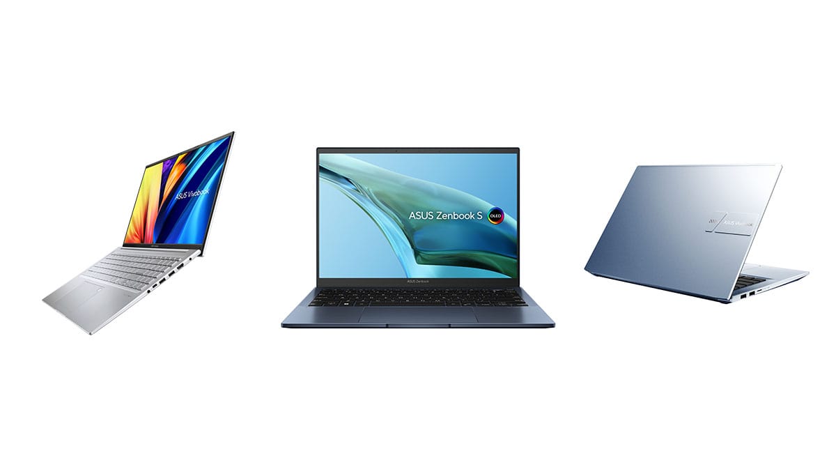 The Asus Vivobook 16X, Zenbook S 13 OLED, and Vivobook Pro 14 OLED are pictured here, in that order. (Image credit: Asus) 