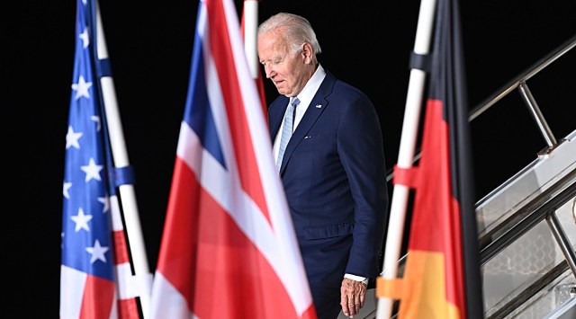 President Joe Biden arrives in Munich, Germany, en route to the G7 summit meeting, on June 25, 2022. (Kenny Holston/The New York Times)