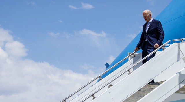 President Joe Biden disembarks Air Force One in Albuquerque, N.M., Saturday, June 11, 2022. In interviews, dozens of frustrated Democratic officials, members of Congress and voters expressed doubts about the president’s ability to rescue his reeling party and take the fight to Republicans. (Samuel Corum/The New York Times)