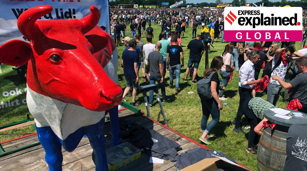 Dutch farmers protesting against the government’s plans to reduce emissions of nitrogen oxide and ammonia gather for a demonstration at Stroe, Netherlands, Wednesday, June 22, 2022. (AP Photo/Aleksandar Furtula)