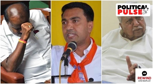 The H D Kumaraswamy-led government in Karnataka fell following a floor test in 2019. Goa CM Pramod Sawant (centre) also took a floor test after sitting CM Manohar Parrikar’s death. Former Gujarat CM Keshubhai Patel was also a victim of a coup in 1995 and was ousted from power. (File Photos)