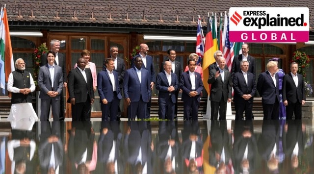 U.S. President Joe Biden, front fourth right, waves as he poses with G7 leaders and Outreach guests for an official group photo at Castle Elmau in Kruen, near Garmisch-Partenkirchen, Germany, on Monday, June 27, 2022. (AP)