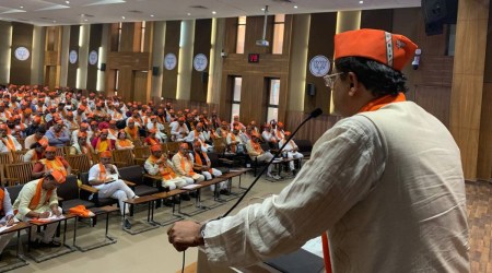 National convenor of the campaign and national vice-president of the party, Baijayant Panda during his speech. (Twitter/@PandaJay)