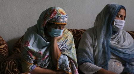 Its five teachers, though, turn up every day, sitting huddled together, unable to control their tears as they talk of their dead colleague, Rajni Bala. (Express/Shuaib Masoodi)
