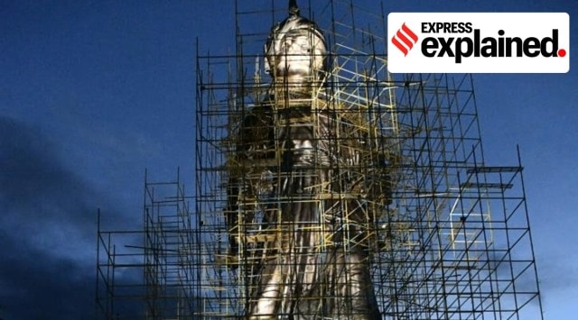 The 108-ft bronze statue is being constructed in a 23-acre heritage park on the airport premises. (Image: Twitter @CMofKarnataka)