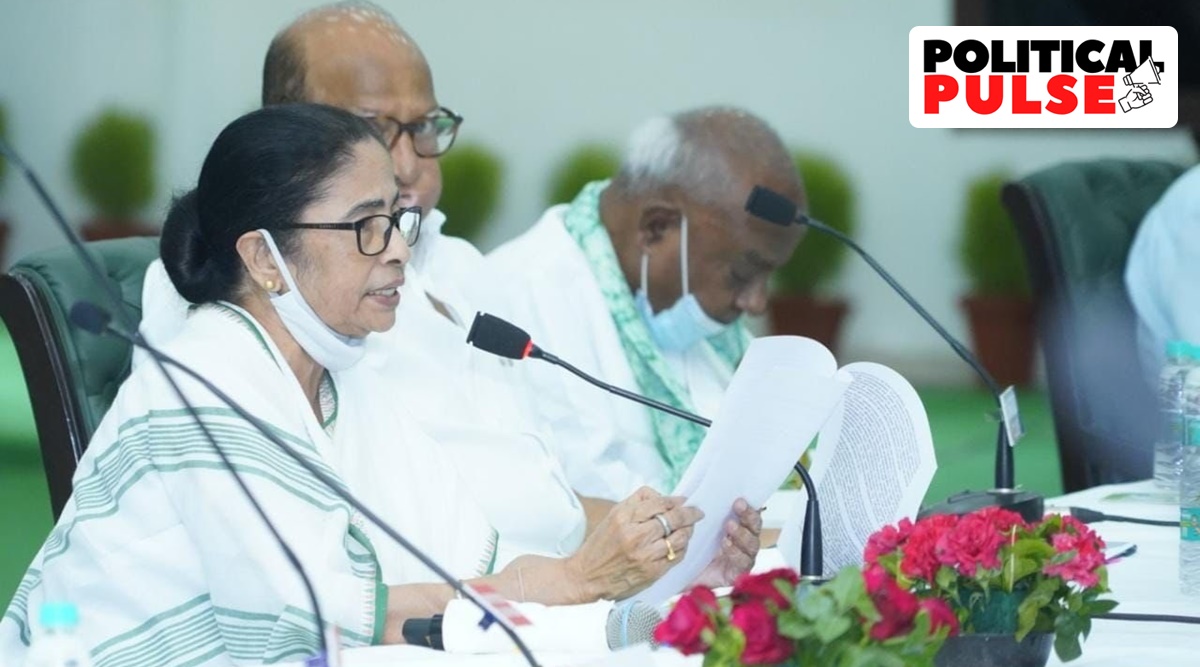 Trinamool Congress chief and West Bengal CM Mamata Banerjee at the joint opposition meeting. (Photo: Twitter/@AITCofficial)