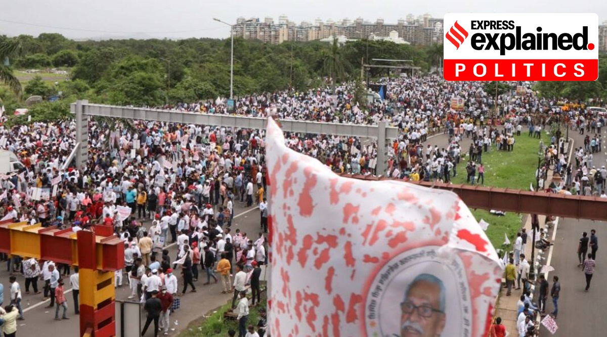 A demonstation over the naming of Navi Mumbai International Airport. (Express photo by Narendra Vaskar/File)