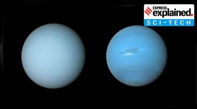 Uranus (left) and Neptune (right) are different shades of blue despite the many similarities they share in terms of mass, size and composition. (Image credit: NASA/JPL-Caltech/B. Jónsson via University of Oxford)