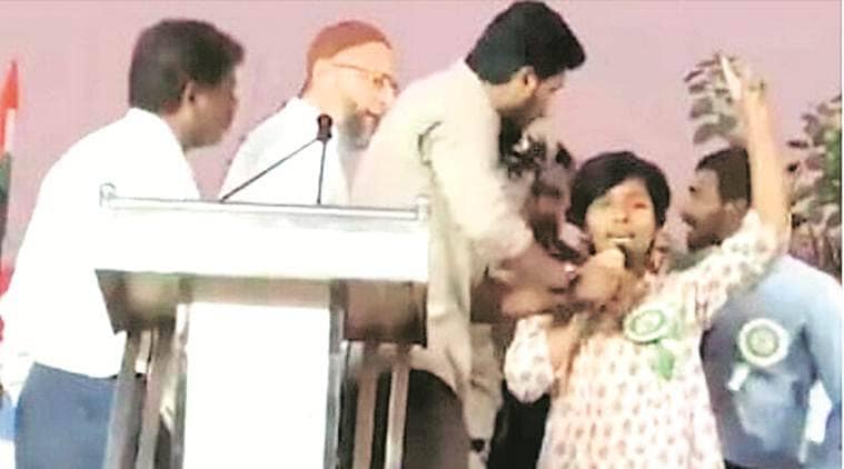 Ruckus erupted after a woman shouted ‘Pakistan zindabad’ at a protest rally against CAA and NRC in Bengaluru where Asaduddin Owaisi was present. (Express file photo)