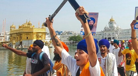 Activists at the Golden Temple in Amritsar on the occasion of the 38th anniversary of Operation Blue Star, Monday, June 6, 2022. (PTI)
