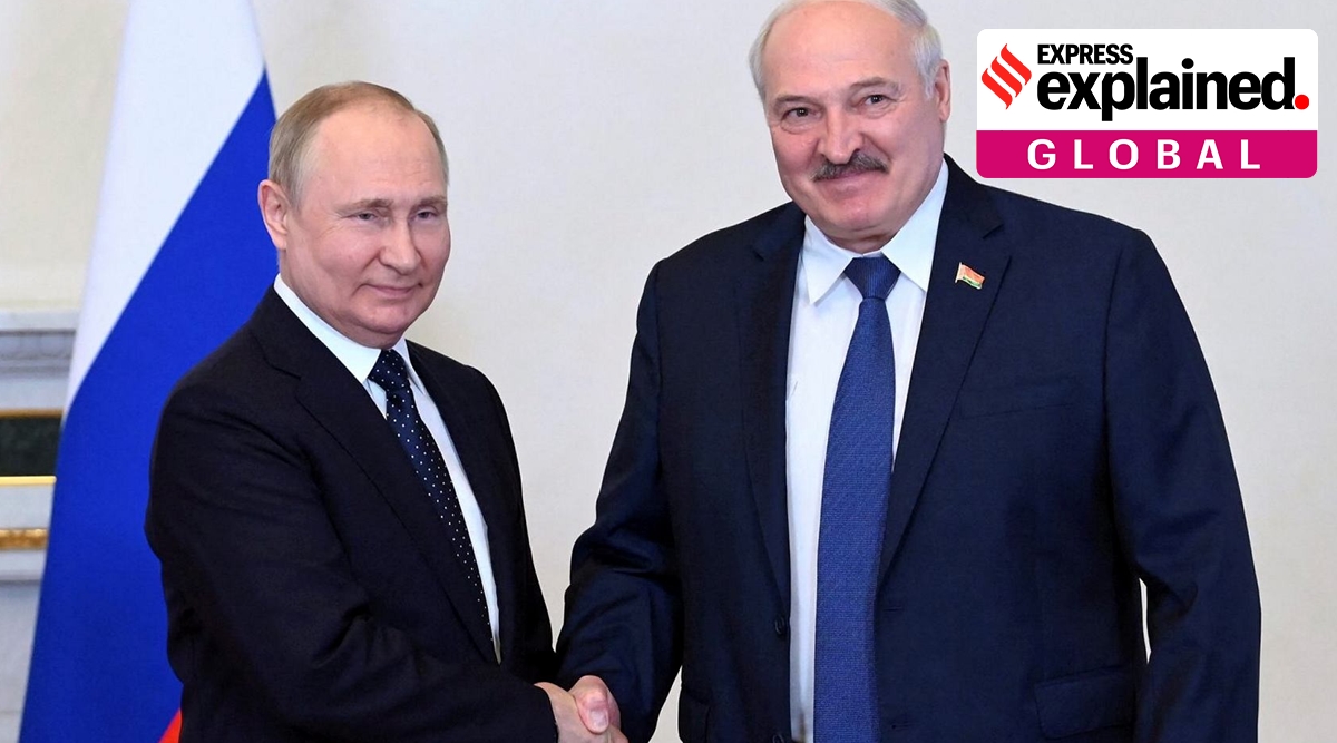 Russian President Vladimir Putin with his Belarusian counterpart Alexander Lukashenko in Saint Petersburg, Russia, June 25, 2022. (REUTERS)