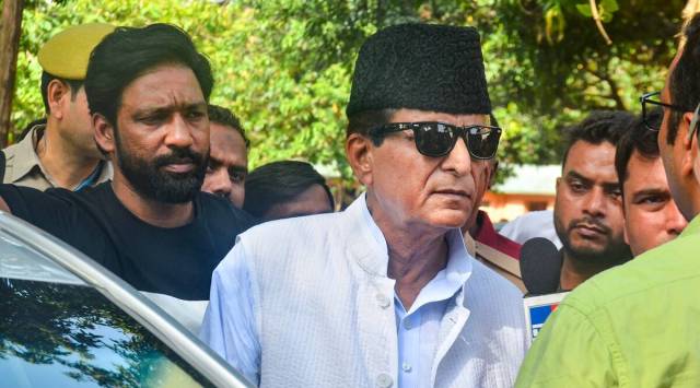 Rampur: Samajwadi Party leader Azam Khan arrives to cast his vote for Rampur Lok Sabha by-poll, at a polling station in Rampur, Thursday, June 23, 2022. (PTI Photo)
