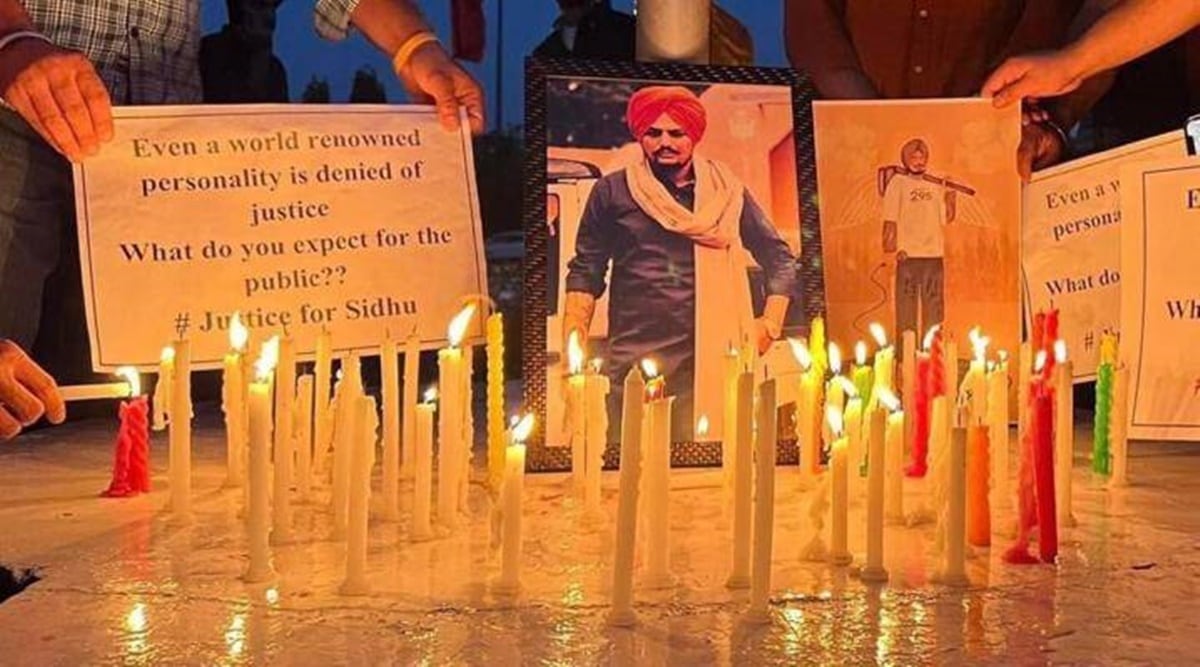 Candle march held by students demanding justice for Sidhu Moosewala. (Express photo)