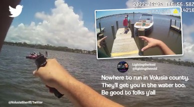 jet ski theif, police catch jet ski theif on water, police borrow boat to catch theif, Florida, indian express