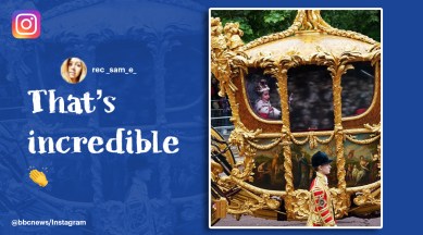 Platinum Jubilee, UK Queen Platinum Jubilee, Queen Elizabeth's hologram image carriage, Queen Elizabeth hologram golden coach, Abolish the monarchy UK, Indian Express