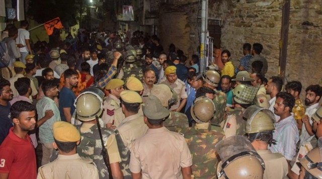 Police at the scene of crime after the murder of a tailor by two men, allegedly over his social media posts, in Udaipur. (PTI)