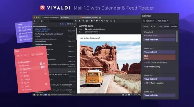 Discover the first versions of Vivaldi’s new Mail, Calendar, and Feed Reader in the latest Vivaldi browser, available on Windows, Mac, and Linux computers. (Photo: Vivaldi)